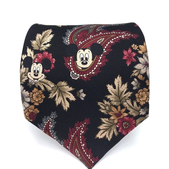 Walt Disney Mickey Mouse Tie Paisley Floral Elegant Vintage Novelty Character - Picture 2 of 9